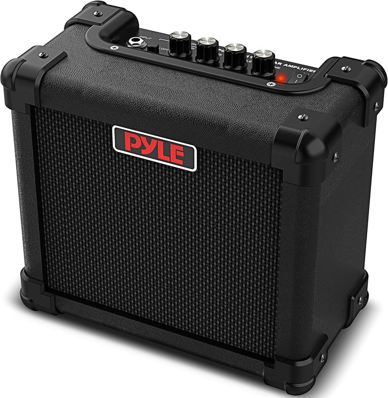 Pyle Portable Electric Guitar Amp - Battery or Wall Power Mini 10 Watt Mini Practice Instrument Amplifier w/ 5" High Definition Speaker, Headphone Out, Volume, Bass, Treble, Distortion, Gain Controls - Image 1